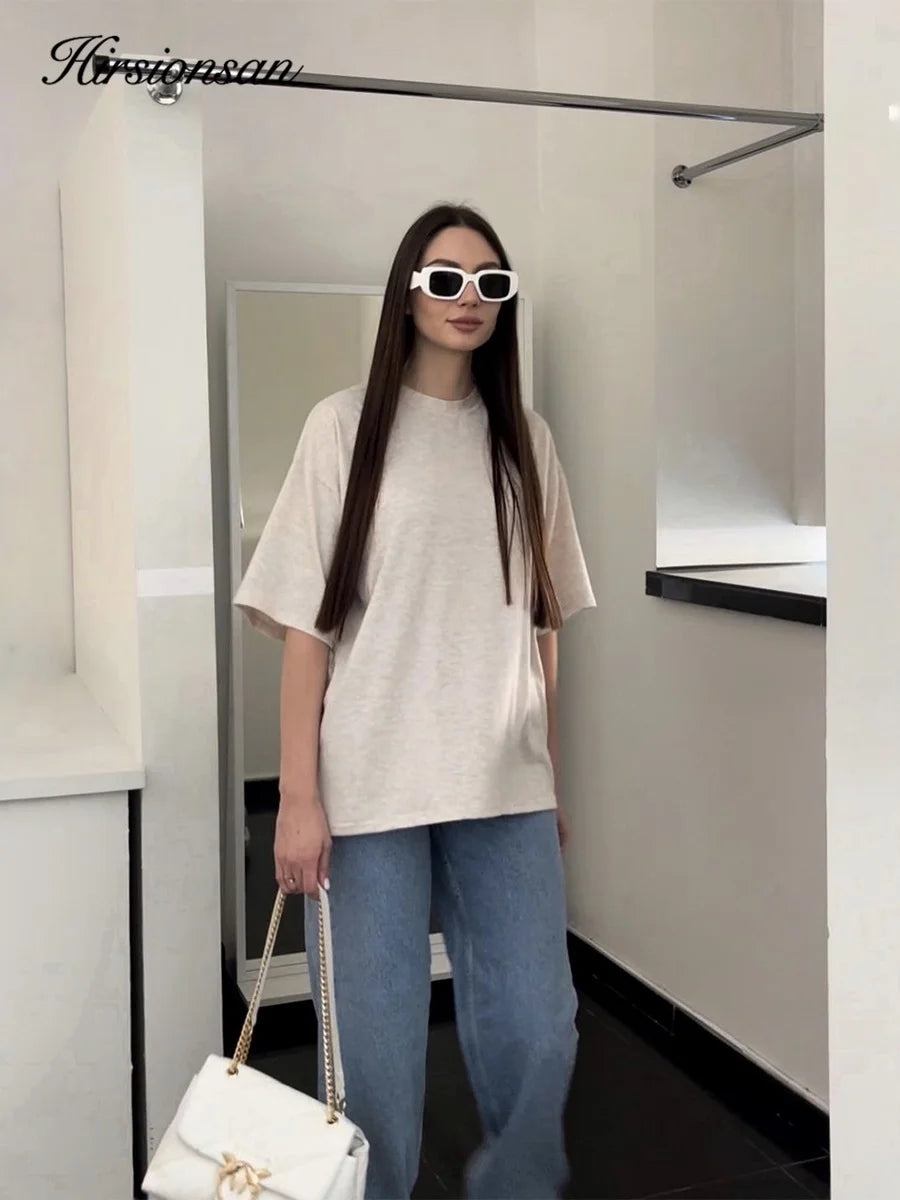 Hirsionsan 100% Cotton T Shirt Women 2024 Summer New  Basic Elegant Tee Casual Loose Tshirt Chic O Neck Female Couple Tops M-3XL