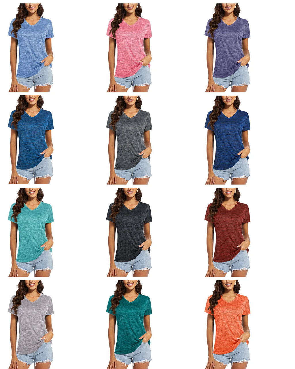 TACVASEN Moisture Wicking V Neck T-shirts Summer Quick Dry Shirts Womens Workout T-shirts Athlete Tops Lightweight Casual Tee