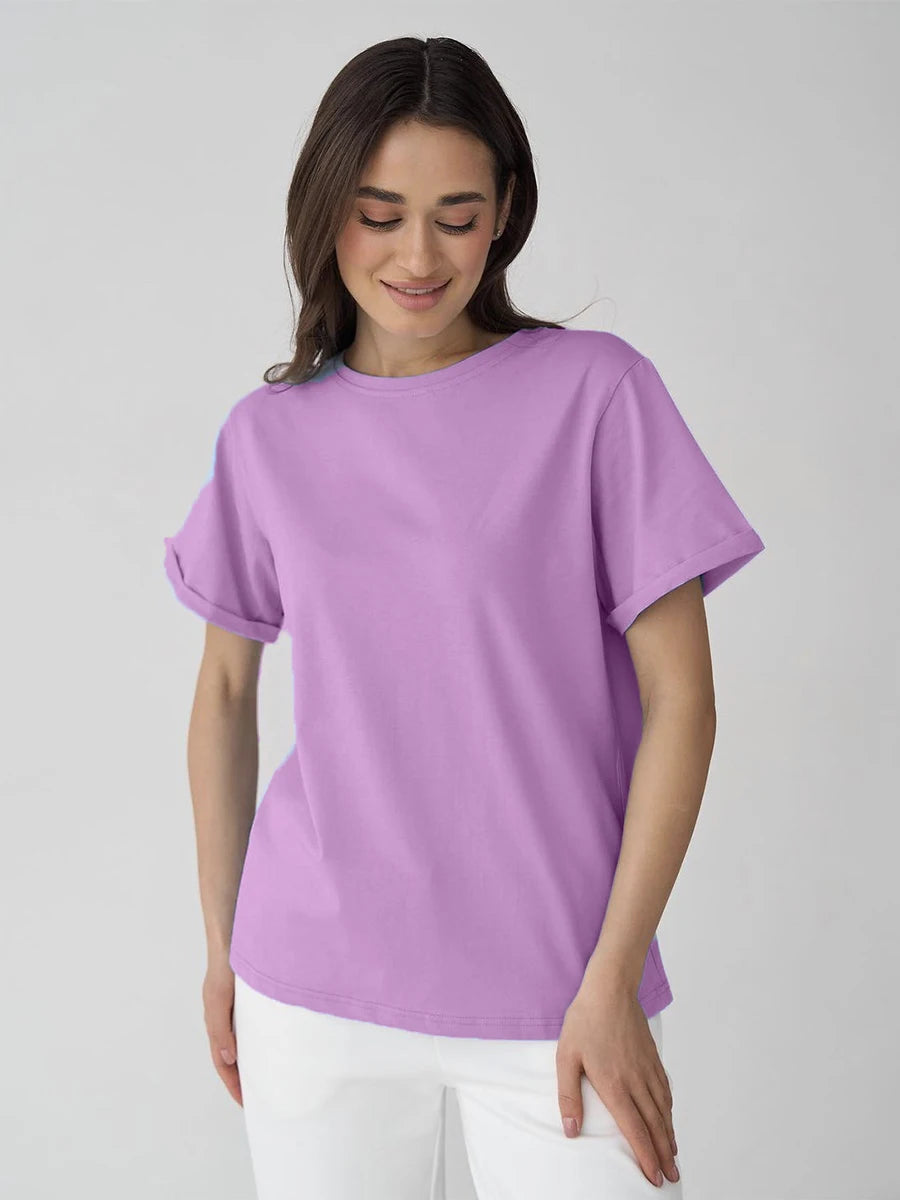 Hirsionsan 100% Cotton T Shirt Women 2024 Summer New  Basic Elegant Tee Casual Loose Tshirt Chic O Neck Female Couple Tops M-3XL