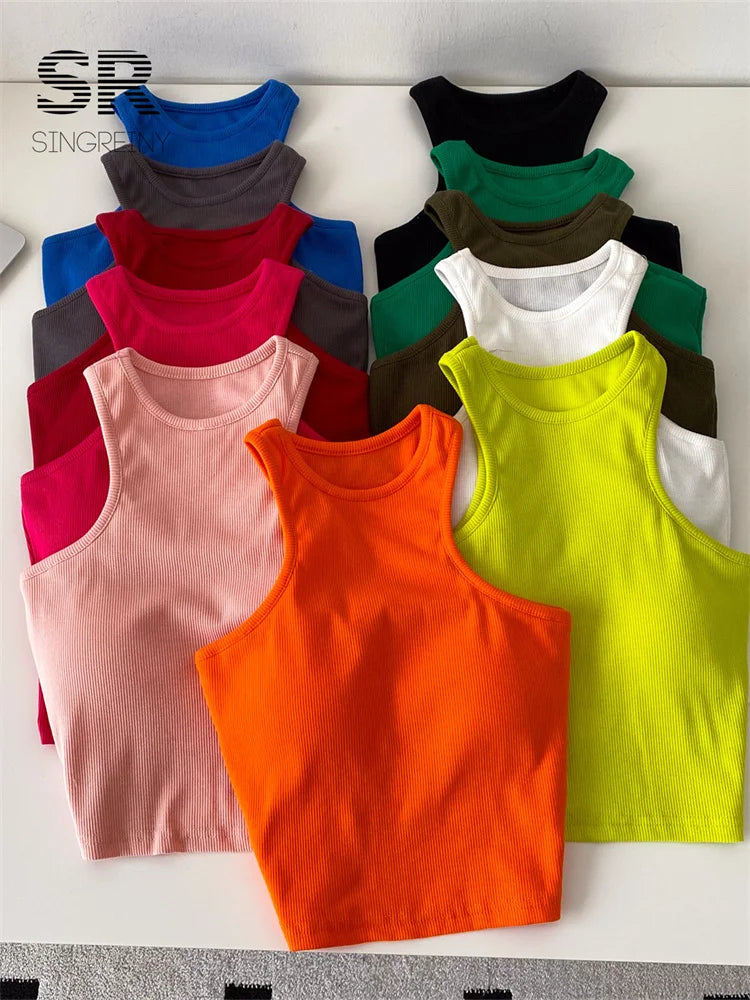 SINGREINY Candy Colors Hotsweet Top Women Bodycon Solid Spicy Girl Ins Tank Top Summer Sleeveless Versatile Basics Sexy Camisole