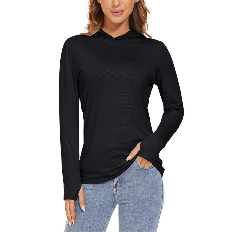 MAGCOMSEN Women's Trekking T-Shirt UPF 50+ UV Protection Sportswear Quick Drying Long Sleeve Summer Hoodie Shirt with Thumb Hole