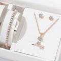 5Pcs Elegant Crystal Jewelry Set Zirconia Ring Necklace Bracelet Earrings Simple Set Jewelry Fashion Versatile Trendy Jewelry
