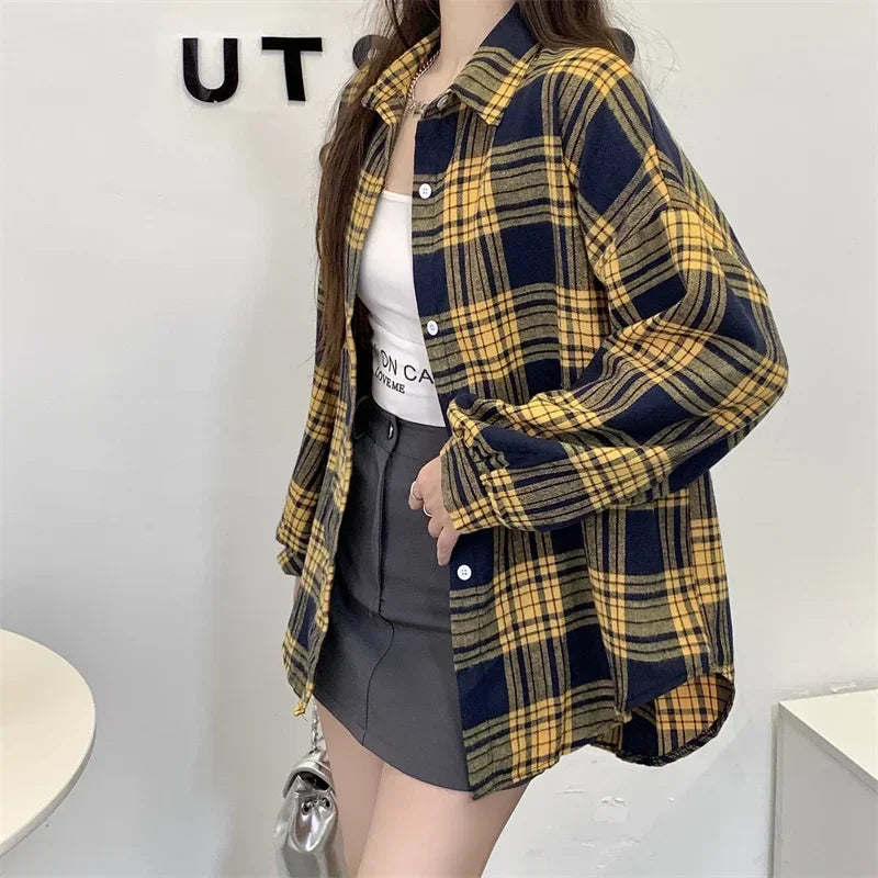 Black Flannel Shirt for Women Long Sleeve Collared Button-Up Tartan Plaid Shirt Jacket  Teen-girl Casual Everyday Outfit
