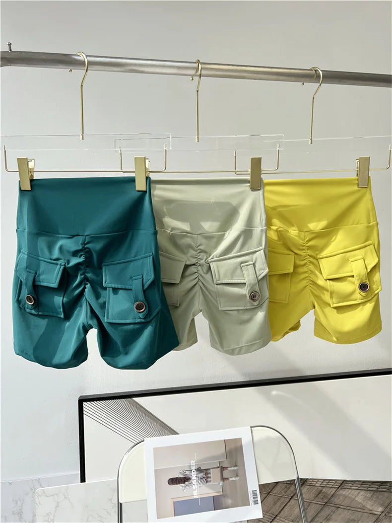 TRY TO BN Sport Shorts Women Pocket Buttocks Fitness Workout High Waist Tights Leggings Push Up Cycling Scrunch Butt Gym Clothes