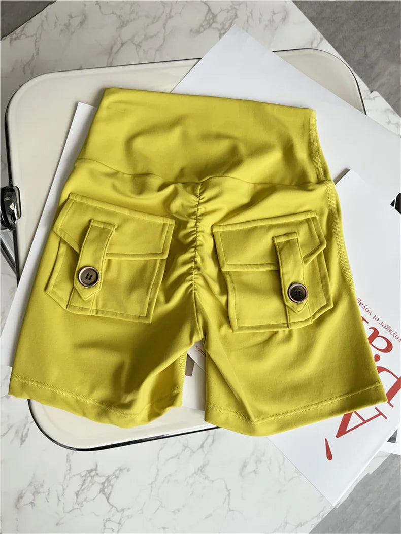 TRY TO BN Sport Shorts Women Pocket Buttocks Fitness Workout High Waist Tights Leggings Push Up Cycling Scrunch Butt Gym Clothes