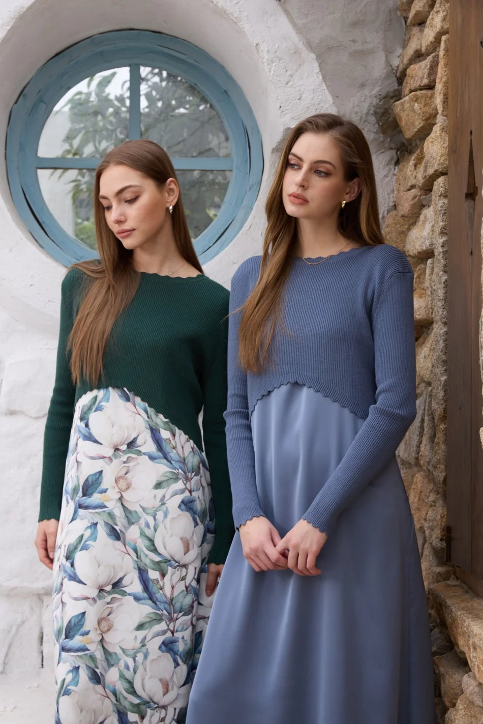 AS SS26 Luxe elegance slip satin dress + knitted top woman clothing set adjustable maxi floor length