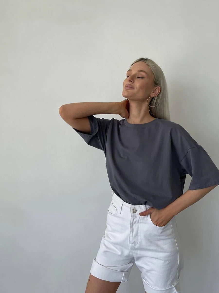 Hirsionsan 100% Cotton T Shirt Women 2024 Summer New  Basic Elegant Tee Casual Loose Tshirt Chic O Neck Female Couple Tops M-3XL