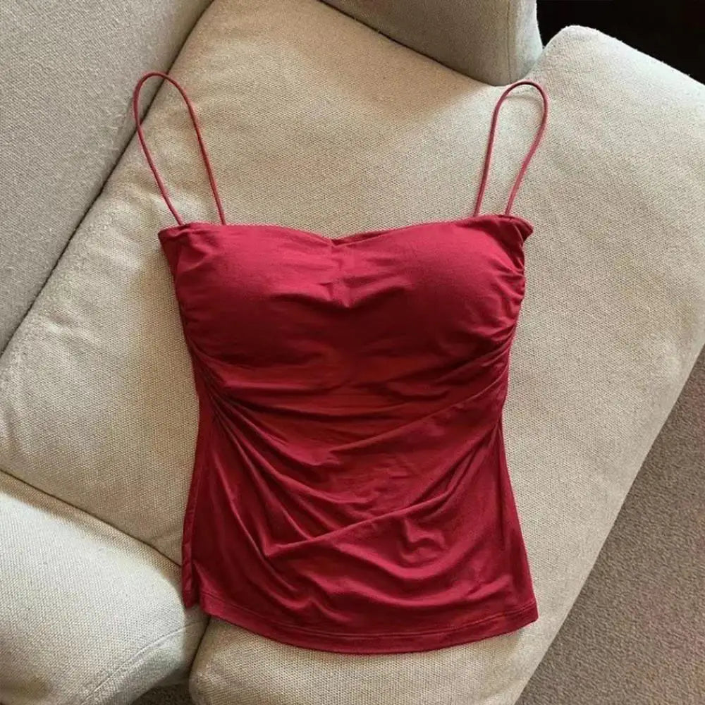 Y2K Sexy Tank Tops Women Spaghetti Strap Crop Top With Bra Bodycon Sleeveless Cami Tube Top Basic Camisole Tees Korean Clothes