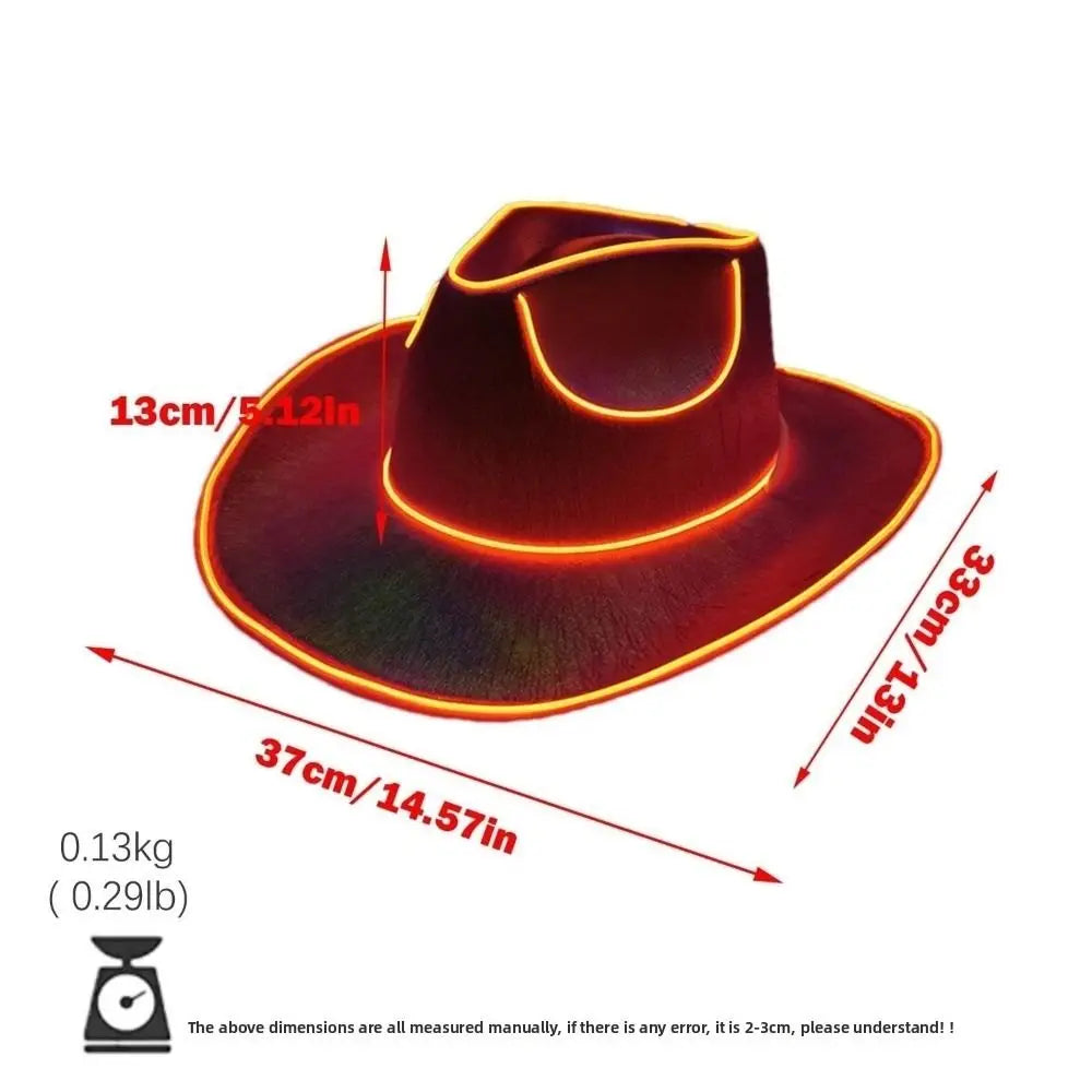 with LED Lights Cowboy Cowgirl Hat Luminous Light Up Cap Western Cowboy Hat for Dancing Party Dress Up Pearlescent Cowgirl Hat