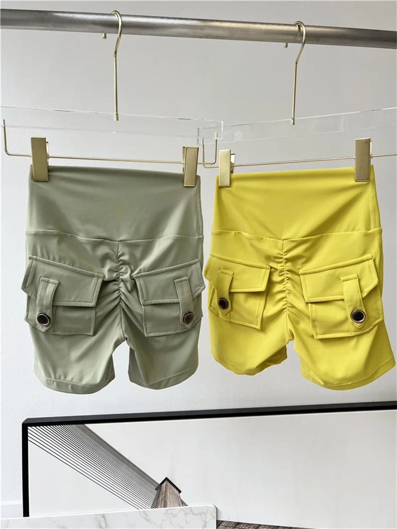 TRY TO BN Sport Shorts Women Pocket Buttocks Fitness Workout High Waist Tights Leggings Push Up Cycling Scrunch Butt Gym Clothes