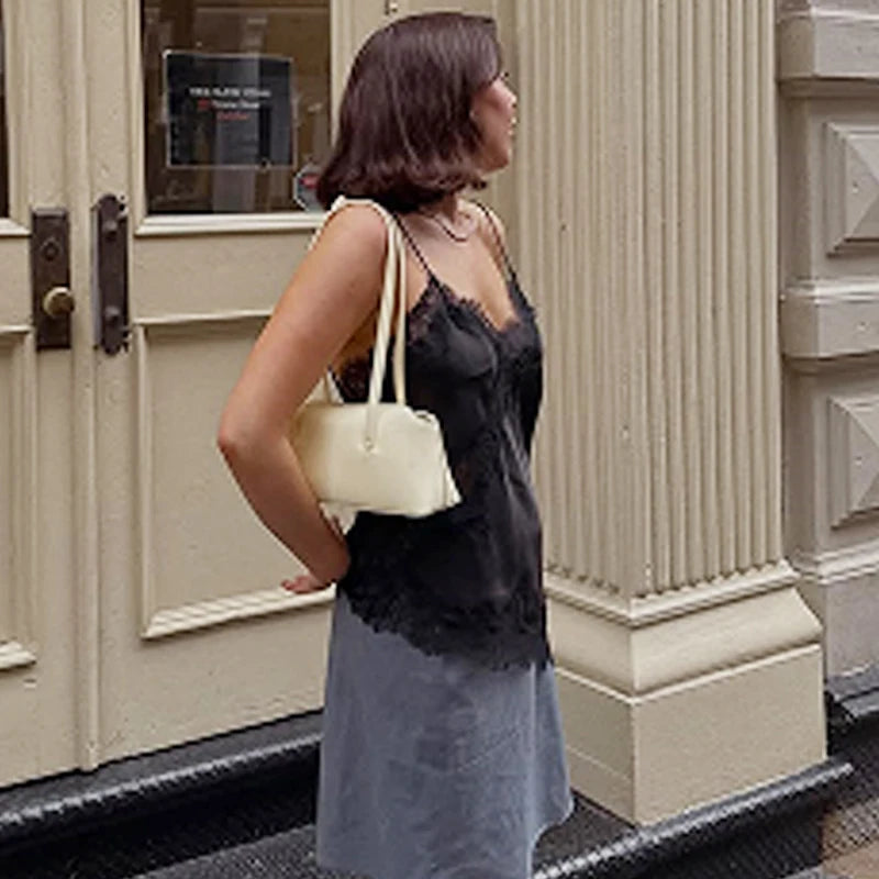 HXAO Lace Asymmetrical Top Women Tanks & Camis Summer 2025 Black Slip Sleeveless Top  Ladies y2k Backless Off Shoulder Camisole