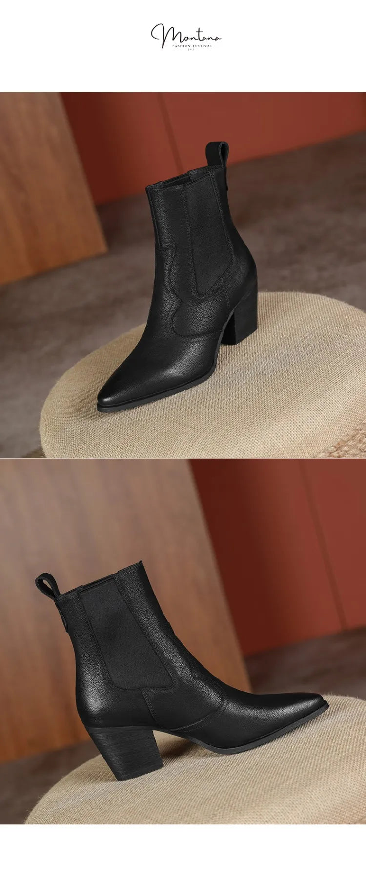 NEW Autumn Women Boots Pointed Toe Chunky Heel Shoes Genuine Leather Shoes for Women Casual Slip-on Western Boots Short Boots