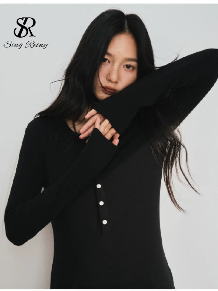 SINGREINY Lyocell Wool Basic Shirt Women Autumn O Neck Button Loose Cozy Acetate Solid Top Basics Casual Striped Long Sleeve Top