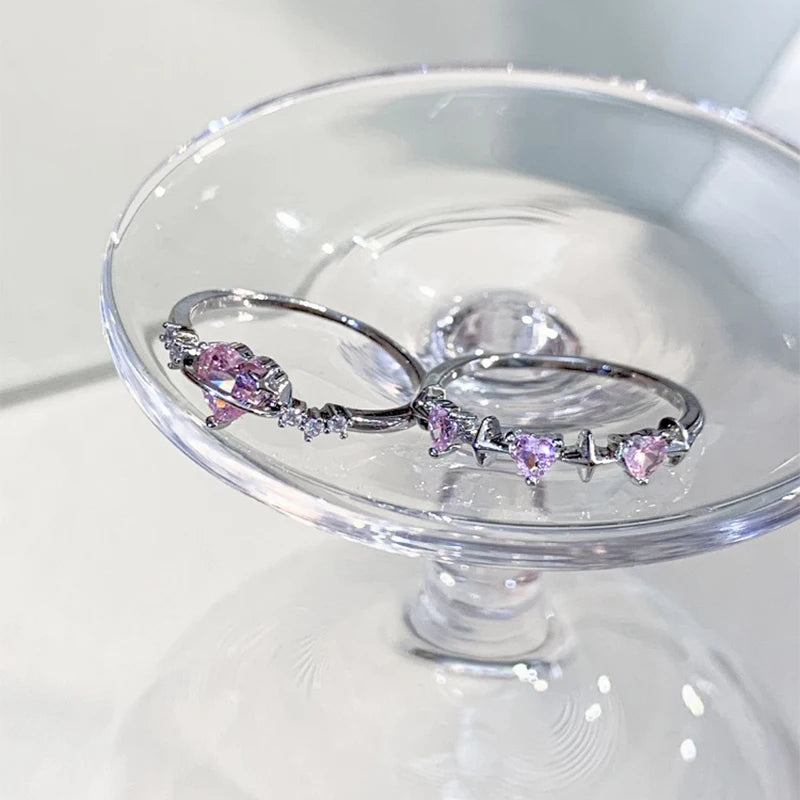 Vintage Y2K Accessories Aesthetic Pink Planet Heart Zircon Rings for Women Cool Hip Hop Kpop Cross Star Rings  Jewelry