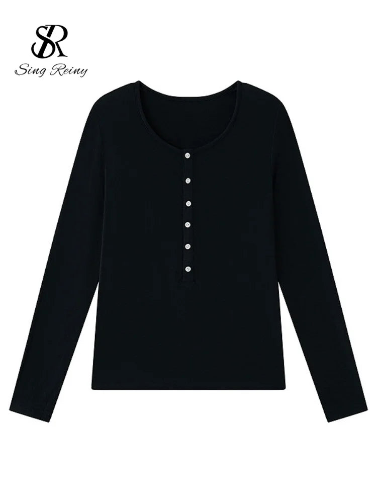 SINGREINY Lyocell Wool Basic Shirt Women Autumn O Neck Button Loose Cozy Acetate Solid Top Basics Casual Striped Long Sleeve Top