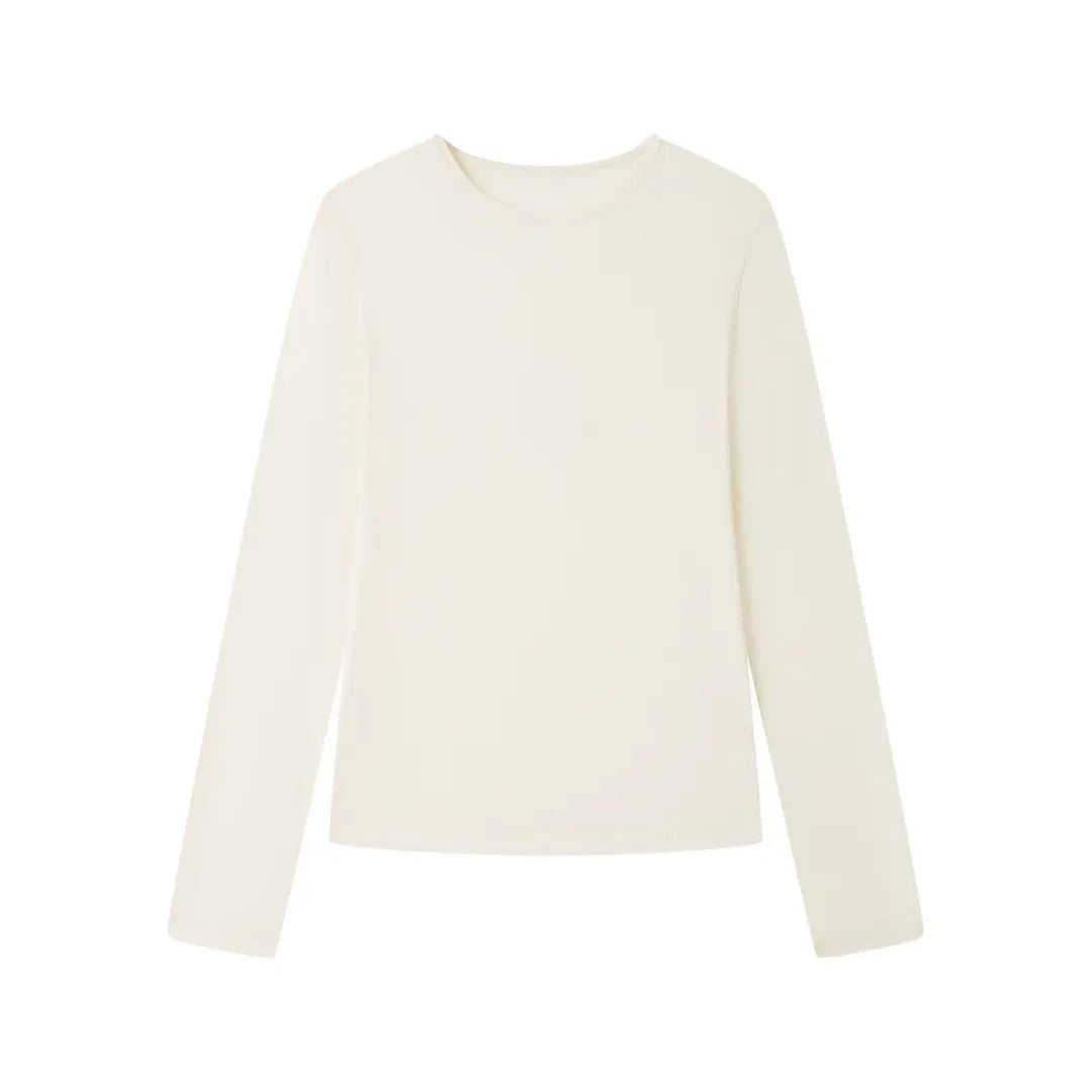 2026 Women Long Sleeve Thin T Shirts O-Neck Model Wool Slik Blending Tees Summer Pink Tops For Women Clothes