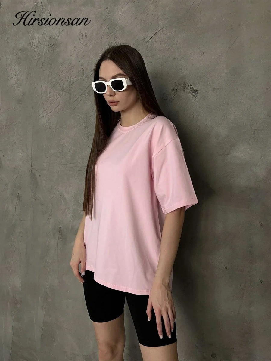 Hirsionsan 100% Cotton T Shirt Women 2024 Summer New  Basic Elegant Tee Casual Loose Tshirt Chic O Neck Female Couple Tops M-3XL