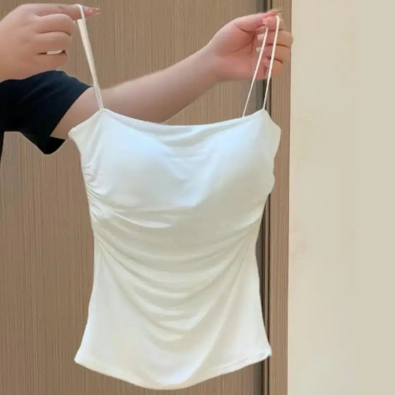 Y2K Sexy Tank Tops Women Spaghetti Strap Crop Top With Bra Bodycon Sleeveless Cami Tube Top Basic Camisole Tees Korean Clothes