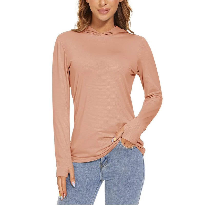 MAGCOMSEN Women's Trekking T-Shirt UPF 50+ UV Protection Sportswear Quick Drying Long Sleeve Summer Hoodie Shirt with Thumb Hole