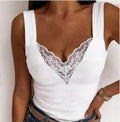 Sexy Lace Tank Tops Women V-Neck Top T-Shirt For Women Casual Hollow Out Basic Camisole Female Perspective Tanks Sleeveless