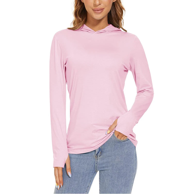 MAGCOMSEN Women's Trekking T-Shirt UPF 50+ UV Protection Sportswear Quick Drying Long Sleeve Summer Hoodie Shirt with Thumb Hole