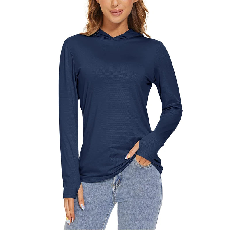 MAGCOMSEN Women's Trekking T-Shirt UPF 50+ UV Protection Sportswear Quick Drying Long Sleeve Summer Hoodie Shirt with Thumb Hole