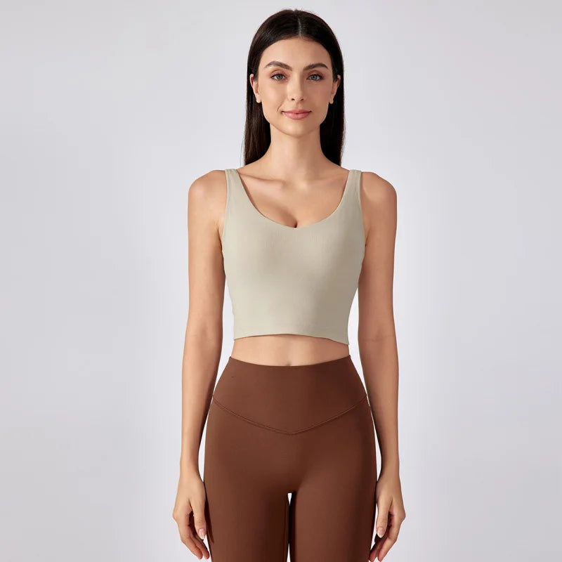 V Neck Built-in Bra Sports Yoga Top Slim-fit Vest with Quick Dry Casual Fitness Workout for Women Tank Top Wear