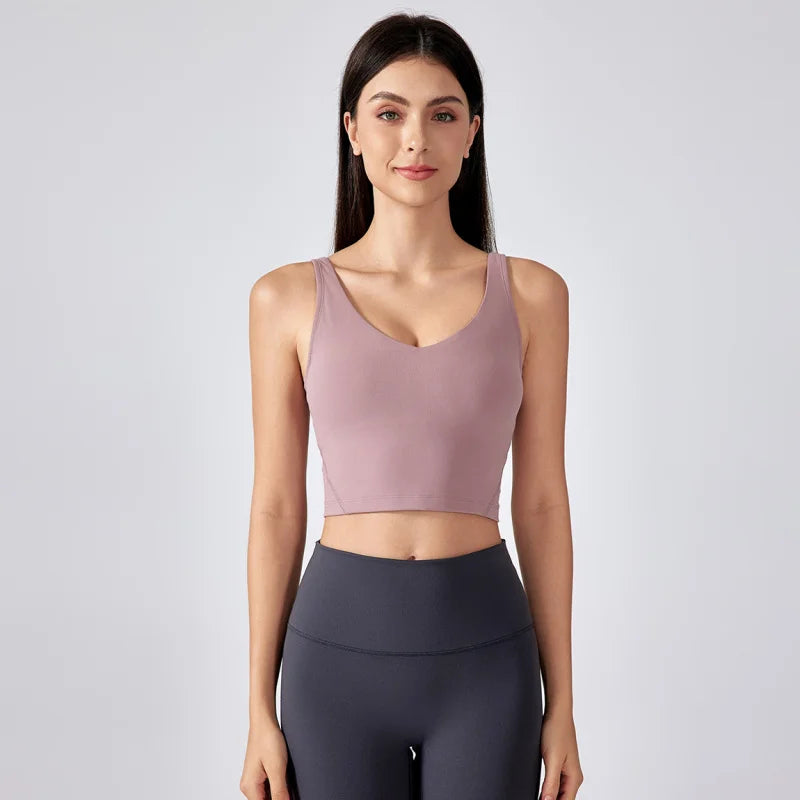 V Neck Built-in Bra Sports Yoga Top Slim-fit Vest with Quick Dry Casual Fitness Workout for Women Tank Top Wear