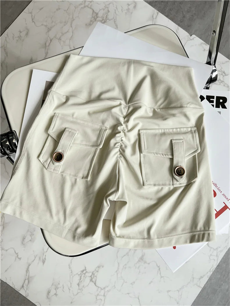 TRY TO BN Sport Shorts Women Pocket Buttocks Fitness Workout High Waist Tights Leggings Push Up Cycling Scrunch Butt Gym Clothes