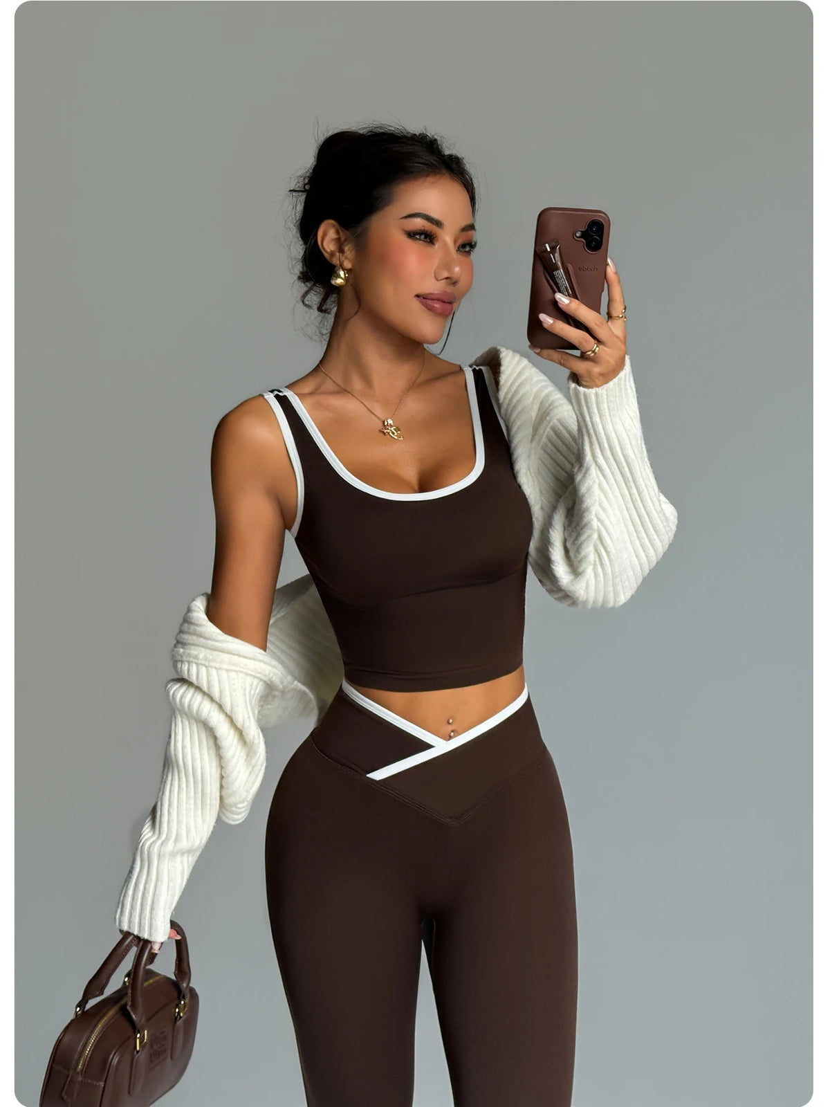 2 Piece Yoga Set Women Crossover V Waist Leggings Contrast Trim Sports Bra Gym Workout Matching Set Fitness Activewear Suit