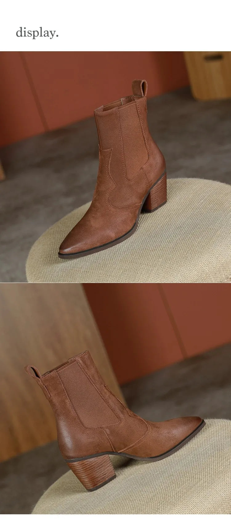 NEW Autumn Women Boots Pointed Toe Chunky Heel Shoes Genuine Leather Shoes for Women Casual Slip-on Western Boots Short Boots
