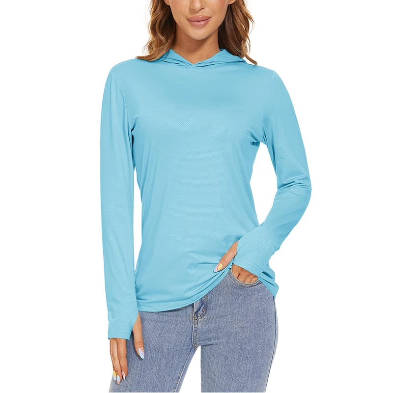 MAGCOMSEN Women's Trekking T-Shirt UPF 50+ UV Protection Sportswear Quick Drying Long Sleeve Summer Hoodie Shirt with Thumb Hole