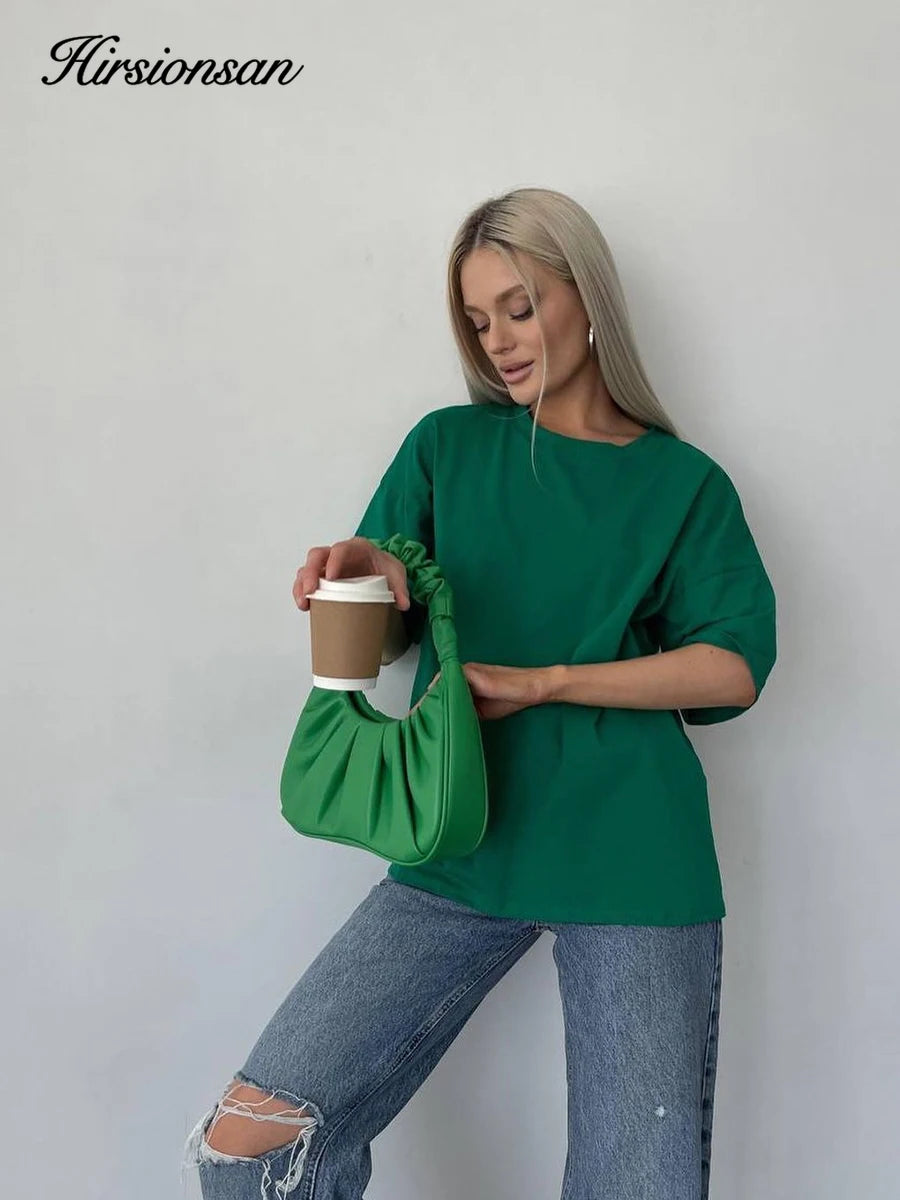 Hirsionsan 100% Cotton T Shirt Women 2024 Summer New  Basic Elegant Tee Casual Loose Tshirt Chic O Neck Female Couple Tops M-3XL