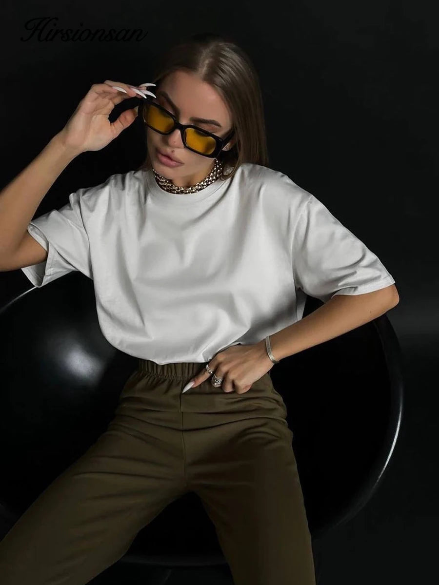 Hirsionsan 100% Cotton T Shirt Women 2024 Summer New  Basic Elegant Tee Casual Loose Tshirt Chic O Neck Female Couple Tops M-3XL