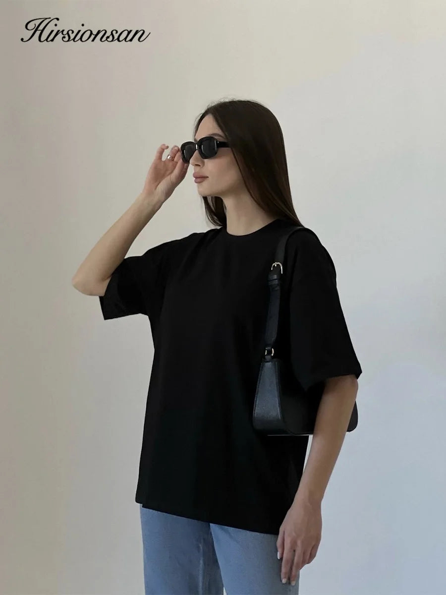 Hirsionsan 100% Cotton T Shirt Women 2024 Summer New  Basic Elegant Tee Casual Loose Tshirt Chic O Neck Female Couple Tops M-3XL