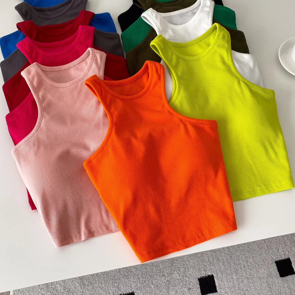 SINGREINY Candy Colors Hotsweet Top Women Bodycon Solid Spicy Girl Ins Tank Top Summer Sleeveless Versatile Basics Sexy Camisole