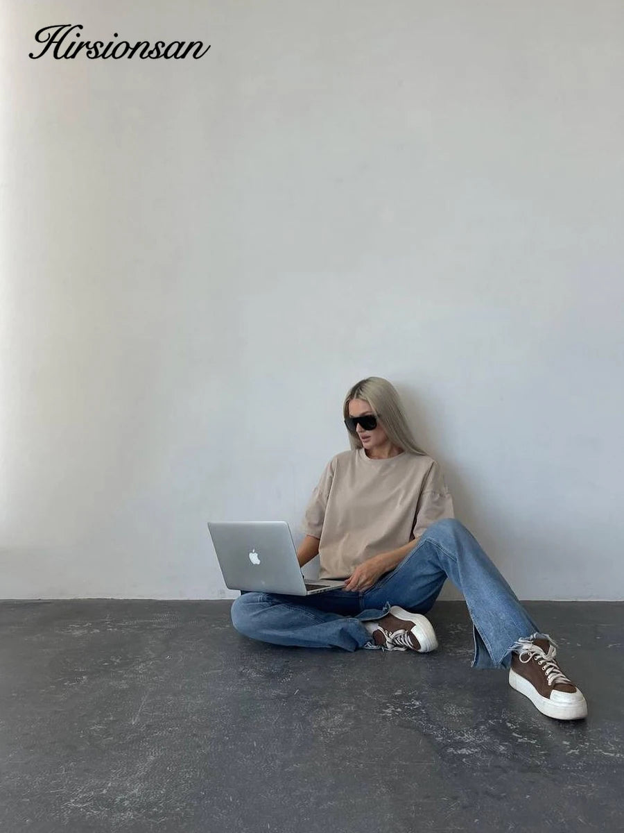 Hirsionsan 100% Cotton T Shirt Women 2024 Summer New  Basic Elegant Tee Casual Loose Tshirt Chic O Neck Female Couple Tops M-3XL