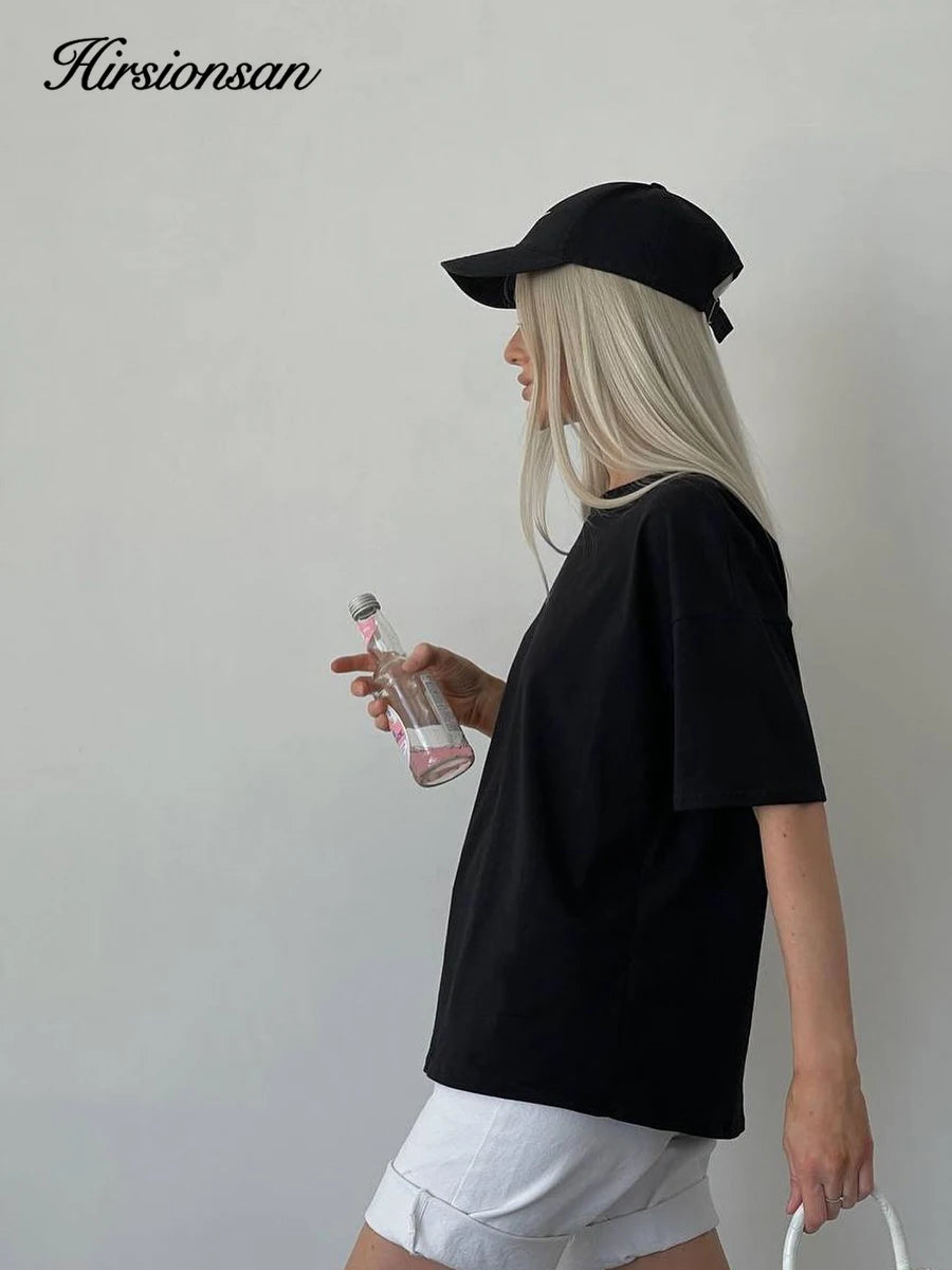 Hirsionsan 100% Cotton T Shirt Women 2024 Summer New  Basic Elegant Tee Casual Loose Tshirt Chic O Neck Female Couple Tops M-3XL