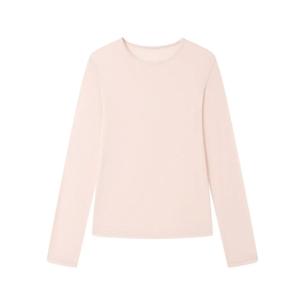 2026 Women Long Sleeve Thin T Shirts O-Neck Model Wool Slik Blending Tees Summer Pink Tops For Women Clothes