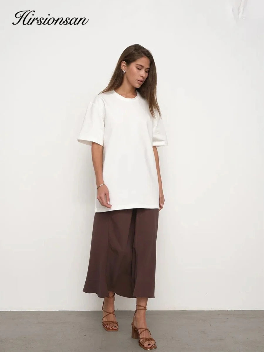 Hirsionsan 100% Cotton T Shirt Women 2024 Summer New  Basic Elegant Tee Casual Loose Tshirt Chic O Neck Female Couple Tops M-3XL