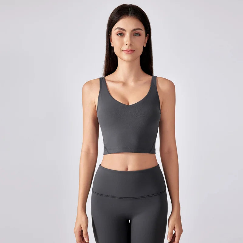 V Neck Built-in Bra Sports Yoga Top Slim-fit Vest with Quick Dry Casual Fitness Workout for Women Tank Top Wear
