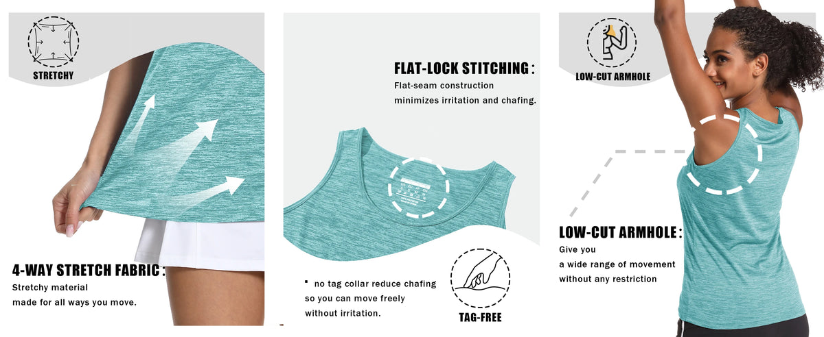 TACVASEN Womens Quick Dry Workout Tank Tops Lightweight Cool Moisture Yoga Shirt Stretch Crew Neck Sleeveless Athletic Vest