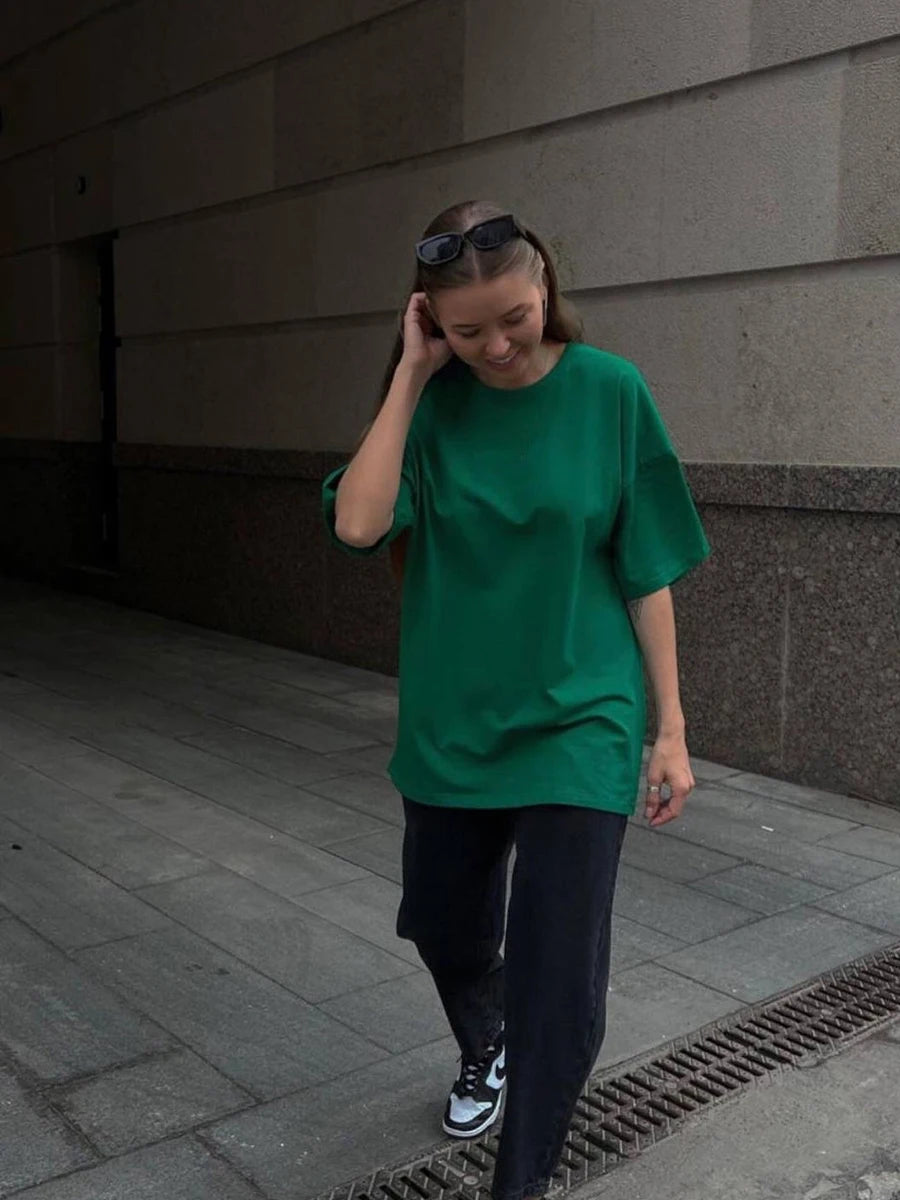 Hirsionsan 100% Cotton T Shirt Women 2024 Summer New  Basic Elegant Tee Casual Loose Tshirt Chic O Neck Female Couple Tops M-3XL