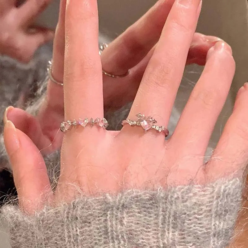 Vintage Y2K Accessories Aesthetic Pink Planet Heart Zircon Rings for Women Cool Hip Hop Kpop Cross Star Rings  Jewelry