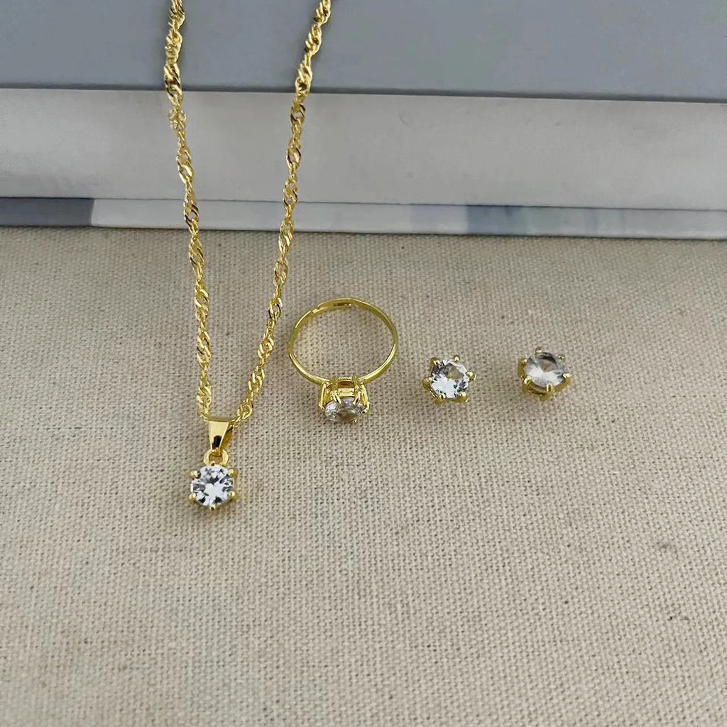5Pcs Elegant Crystal Jewelry Set Zirconia Ring Necklace Bracelet Earrings Simple Set Jewelry Fashion Versatile Trendy Jewelry