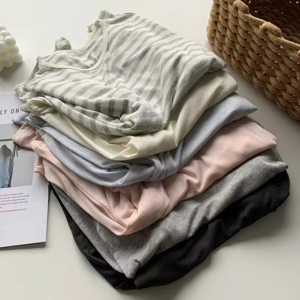 2026 Women Long Sleeve Thin T Shirts O-Neck Model Wool Slik Blending Tees Summer Pink Tops For Women Clothes