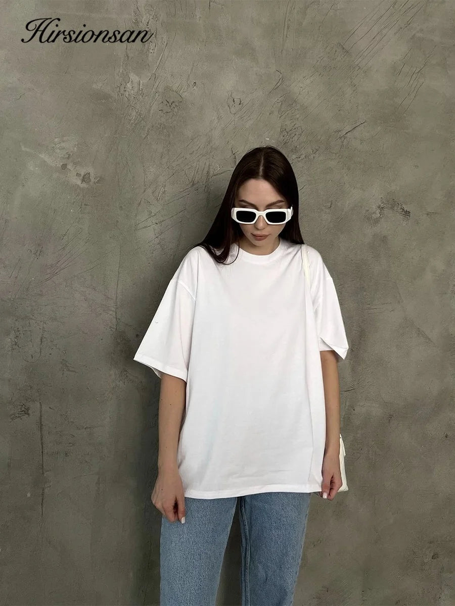 Hirsionsan 100% Cotton T Shirt Women 2024 Summer New  Basic Elegant Tee Casual Loose Tshirt Chic O Neck Female Couple Tops M-3XL