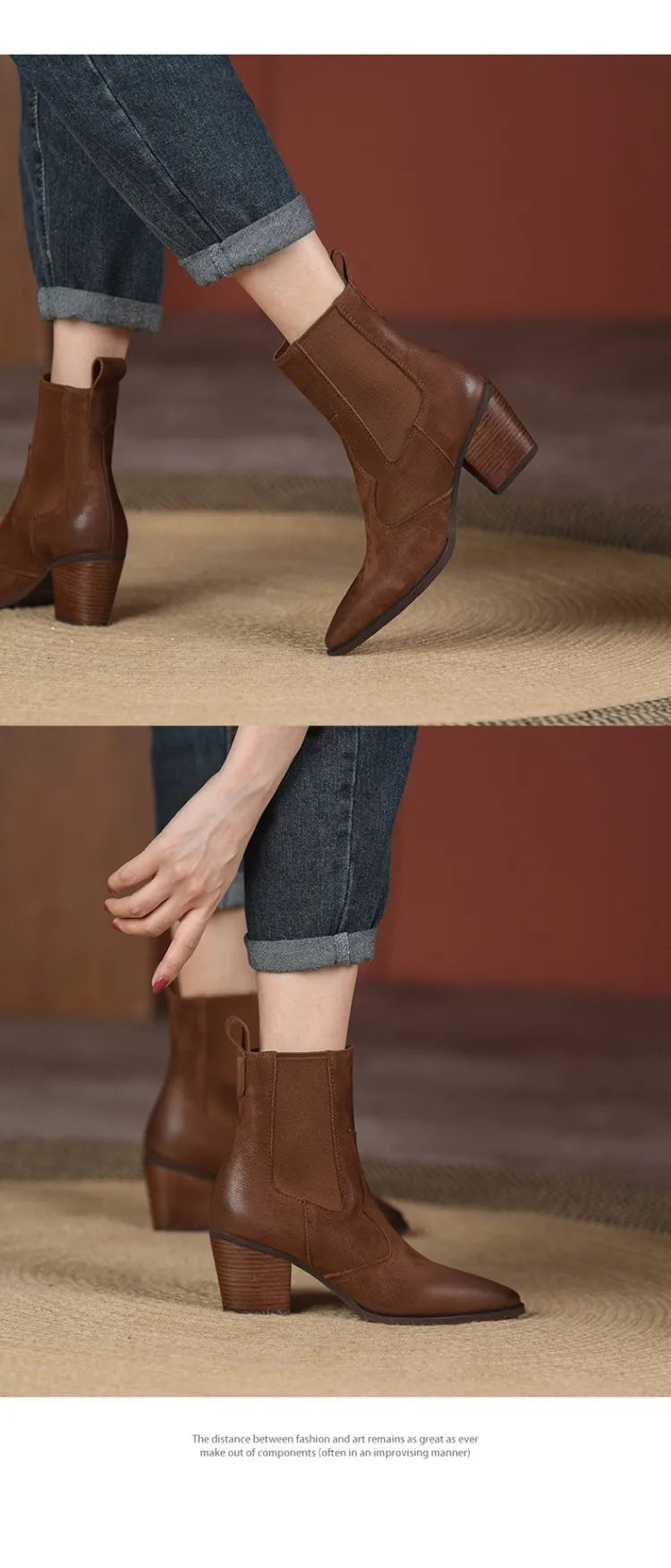 NEW Autumn Women Boots Pointed Toe Chunky Heel Shoes Genuine Leather Shoes for Women Casual Slip-on Western Boots Short Boots