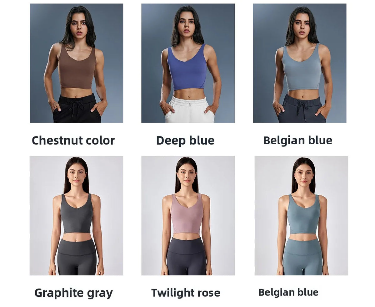 V Neck Built-in Bra Sports Yoga Top Slim-fit Vest with Quick Dry Casual Fitness Workout for Women Tank Top Wear