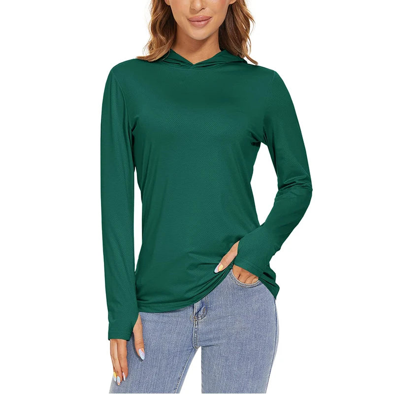 MAGCOMSEN Women's Trekking T-Shirt UPF 50+ UV Protection Sportswear Quick Drying Long Sleeve Summer Hoodie Shirt with Thumb Hole